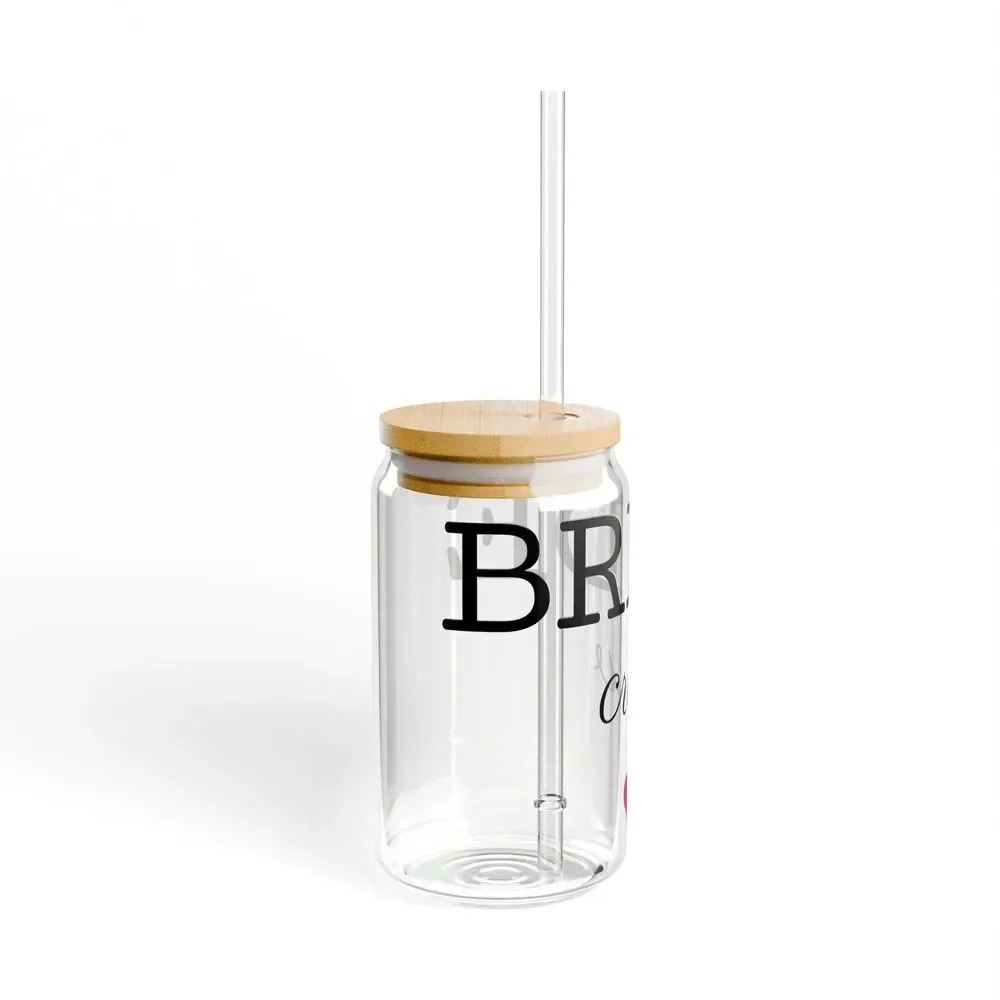 Bride Crew Sipper Glass 16oz | Mason Jar Style with Straw